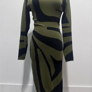Olive and Black Patterned Dress